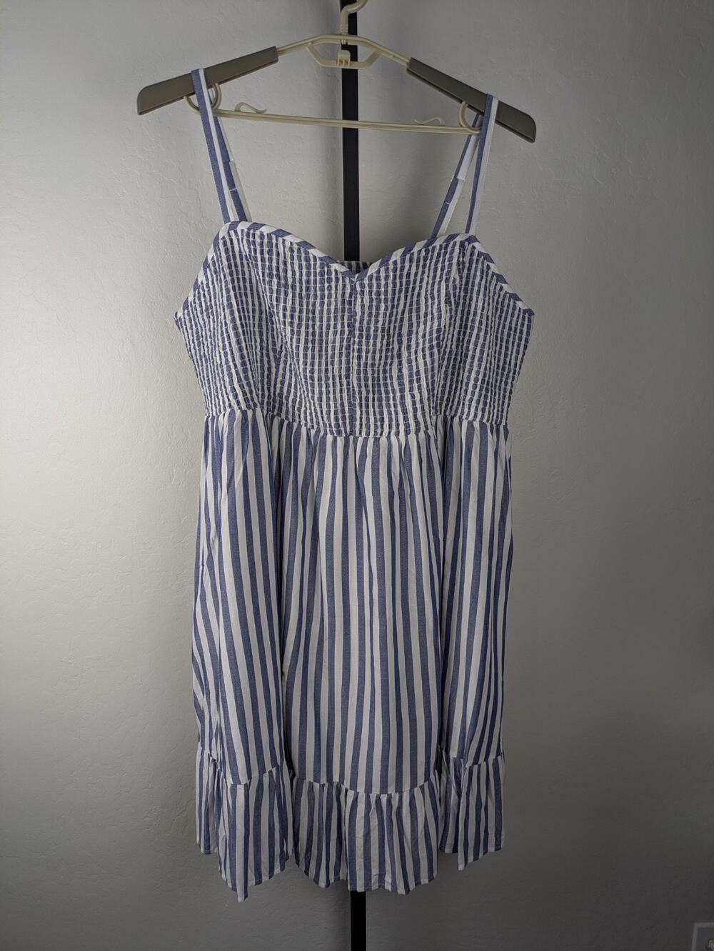 NWT Torrid Blue White Striped Mini Challis Smocked Skater Dress